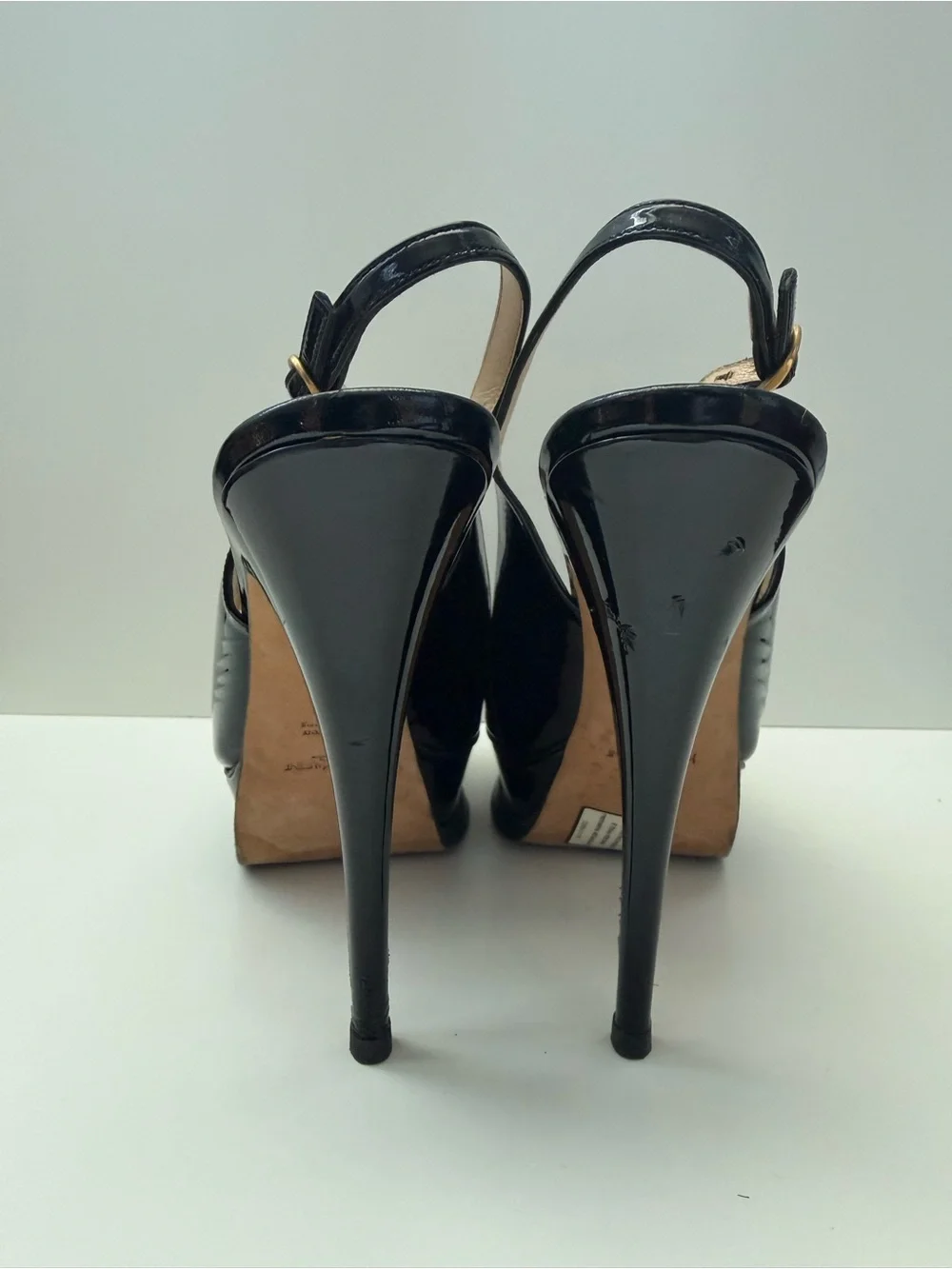 Yves Saint Laurent Black Patent Platform Slingback Pumps